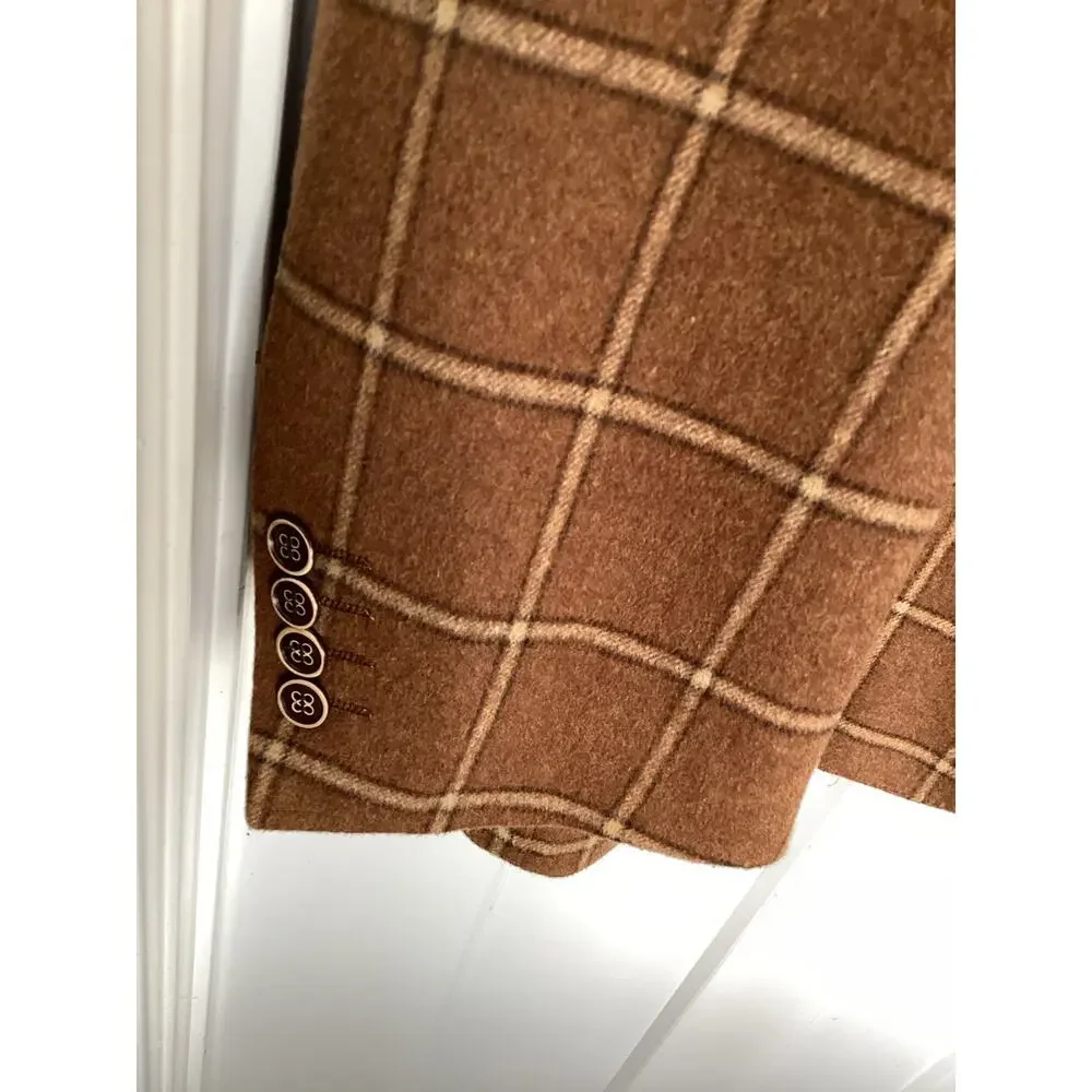 Zenbriele Men's Plaid Wool Blend Single Breasted Vent Blazer Jacket Brown SZ S46